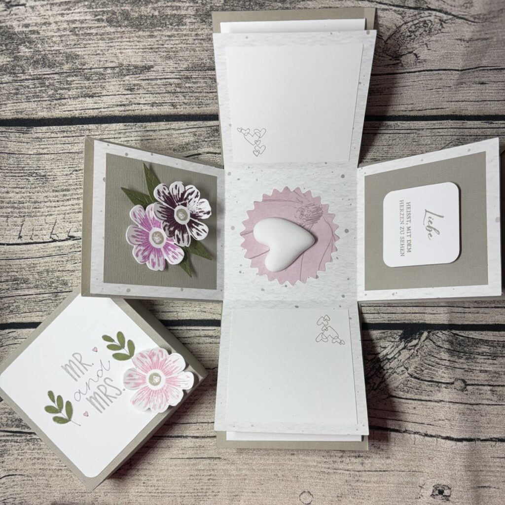 Explosionsbox, Hochzeit, Granit - Babyrosa - Weiß