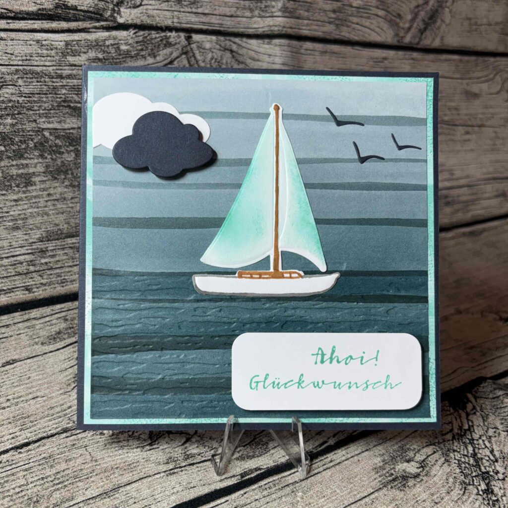 Karte, quadratisch, Geburtstag, maritim, Tiefseeblau - Aquamarine - Weiß